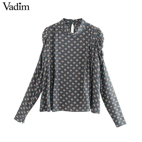 

vadim женщины старинные печати блуза длинный рукав слоеного молния украшение офиса носить рубашки женщина случайный шик основных tops blusas, White