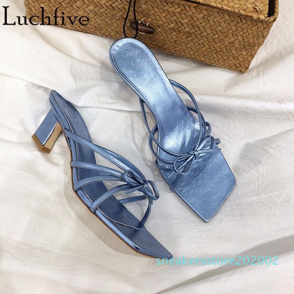 

bowtie hollow slippers women hoof heels slides ladies shoes open toe beach shoes woman black zapatos mujer s02