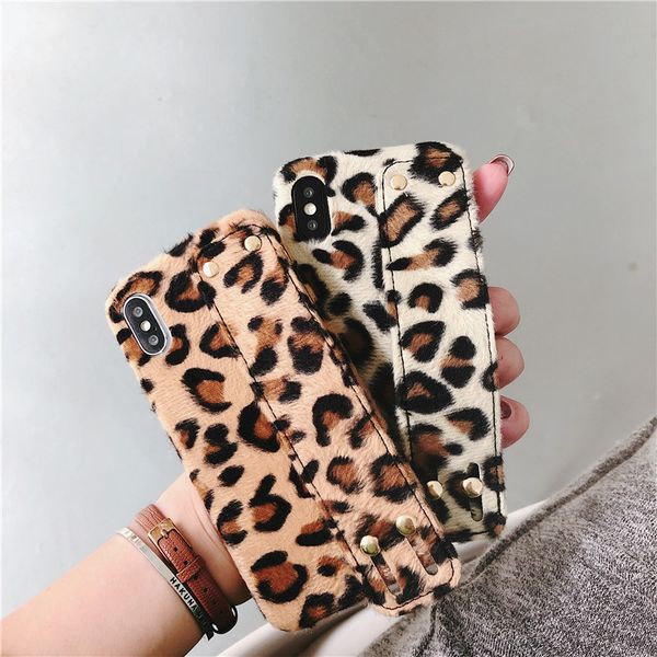 

leopard wristband phone cases tpu pc for iphone xs max xr plush soft cell phone case for iphone 6 7 8 x plus