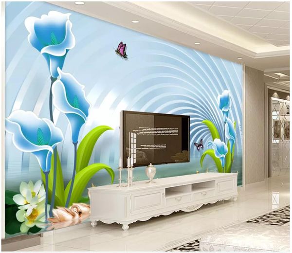 

3d p wallpaper high-end custom mural silk wall sticker 3d channel water flowers fresh stereo tv background wall decoration painting