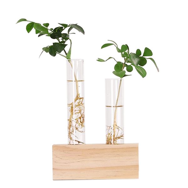 

crystal glass test tube vase flowers plants hydroponic planter+ wooden stand decorated with a flower home decor