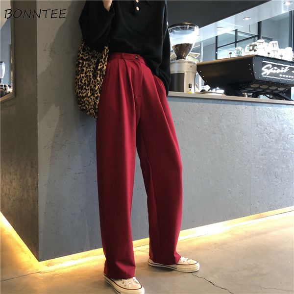 

pants women trendy spring clothing korean style female loose high womens leisure students trousers all-match solid wide leg pant, Black;white