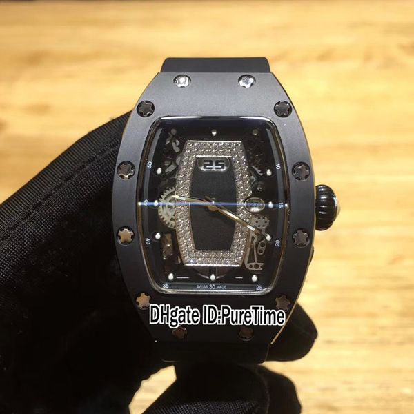 

new rm037 rm37 miyota automatic womens watch black ceramic silver steel diamond black skeleton dial big date ladies watches puretime e76b2, Slivery;brown