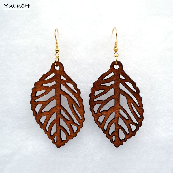 

good quality african wood leaf earrings jewelry pair new design personality hollow latest, Silver