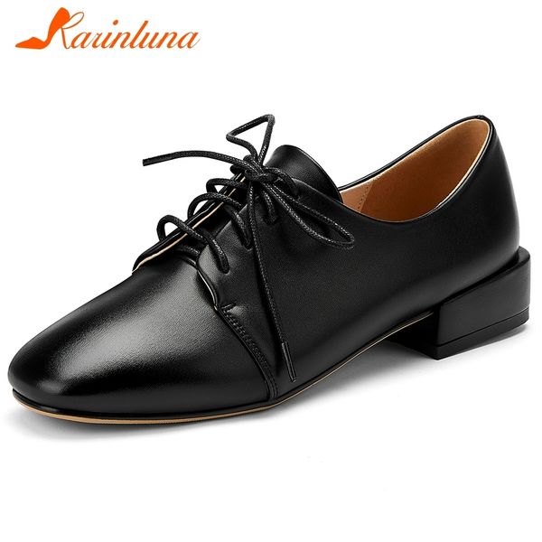 

karinluna new fashion 2020 lace up concise pumps woman shoes chunky heels casual shoes women pumps female, Black