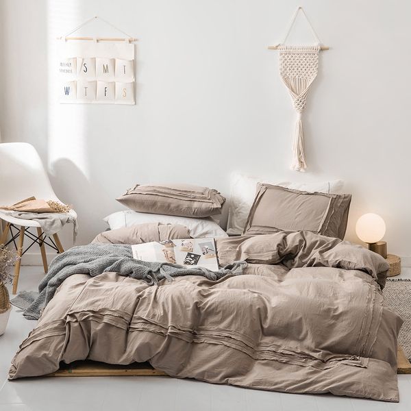 2019 Lucky Home Bedding Sets Camel 100 Washed Cotton Duvet Cover