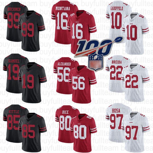 

10 jimmy garoppolo 85 george kittle joe montana nick bosa deebo samuel matt breida kwon alexander san francisco emmanuel sanders 49er jersey, Black;red