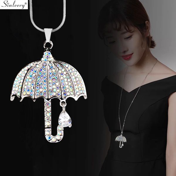 

sinleery adorable umbrella pendant necklace silver color long chain colorful white crystal neckalce for women jewelry my419 ssd