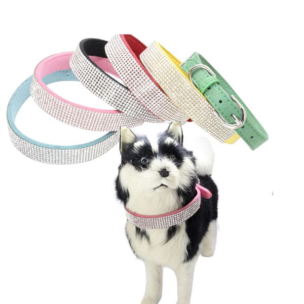 

bling dog collar sparkly rhinestone studded small medium dog adjustable collars leather jeweled collar para perro@22
