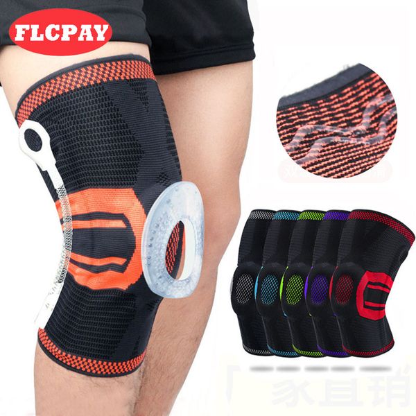 

new 1 piece patella knee protector brace elastic silicone spring knee pad training knitted compression sleeve support sport, Black;gray