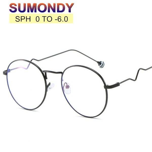 

sumondy prescription glasses for myopia diopter 0 -0.5 -1 -1.5 -2 to -6.0 women round alloy frame short sighted spectacles uf74, Black