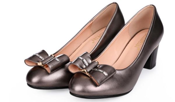

2019 women's shoes in spring and autumn with new style high heel coarse heel round head bowknot @2056, Black