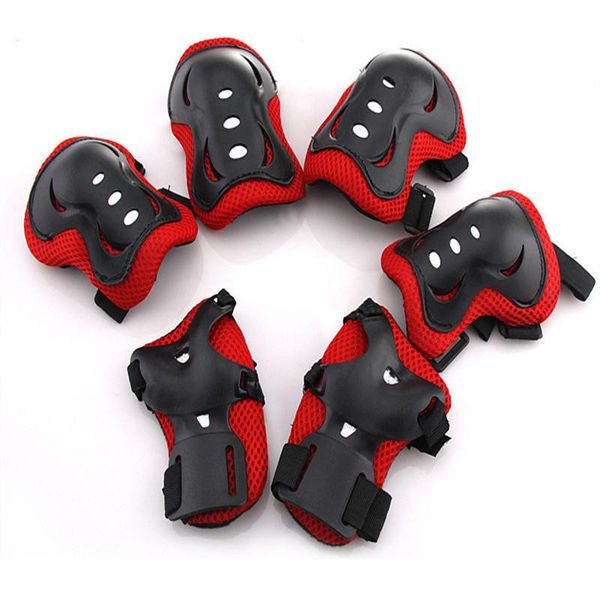 

6 piece children's outdoor sports protective gear knee pads training aid elbow wrist wrist skating safety protection, Black;gray