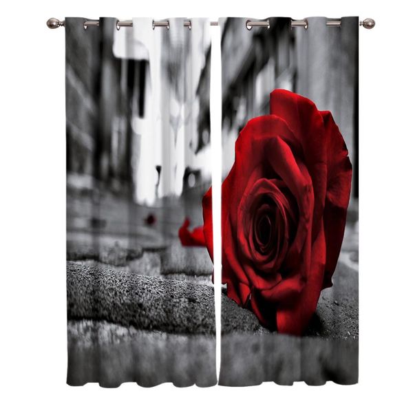 

rose flowers red road city beautiful petals blackout window curtains living room curtain rod kitchen drapes fabric indoor