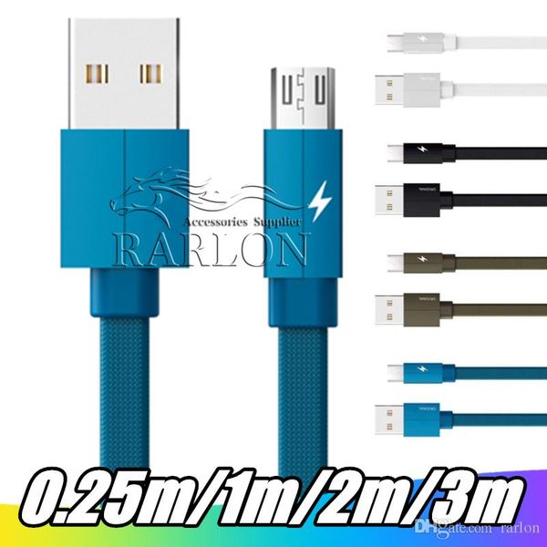 Carregamento rápido 2.4A Tipo c Micro USB Cable 1M 2M 3M Plano TypeThicker trançado Nylon Cable para Samsung S6 S8 S10 Google LG Android Phone