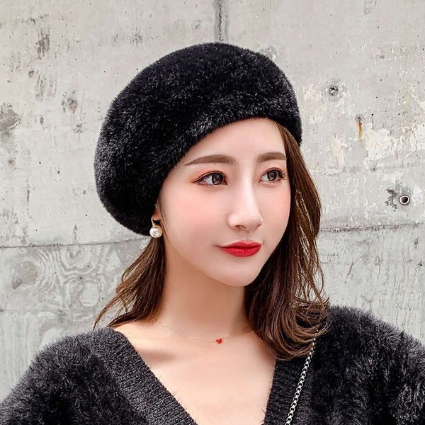 

new fashion faux velvet women beret ladies parisian style hats autumn winter evening hat female girl birthday christmas gifts, Blue;gray