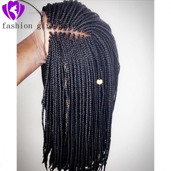 

26 inches 13x4 handtied braided wigs synthetic lace front wig for black women lace frontal box braiding black woman wigs, Black;brown