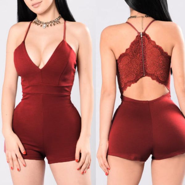

2018 womens v neck summer lace up zipper shorts ladies party club mini playsuit jumpsuits bodysuits hot, Black;white