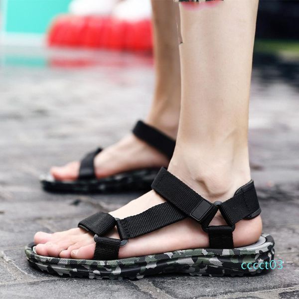 

досуг мужские сандалии квартиры камуфляж открытый toe дышащий non-slip вьетнамки пляж обувь для мужчин плюс размер сандалии dropshipping ct3, Black