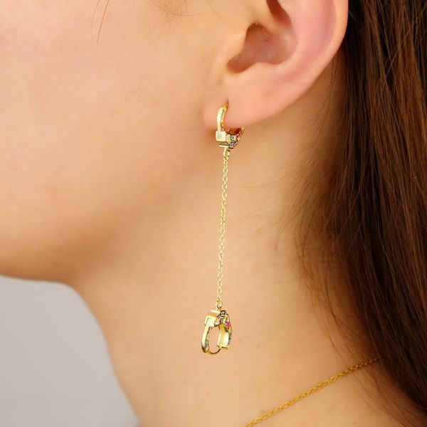 

1pcs summer colorful fashion jewelry authentic 925 sterling silver handcuff long chain dangle earring for women rainbow gifts