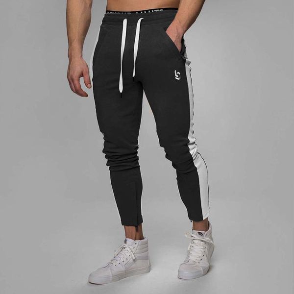 

new men running pants sports leggings fitness training trousers gym workout joggers pant male soccer bodybuilding sweatpants, Black;blue