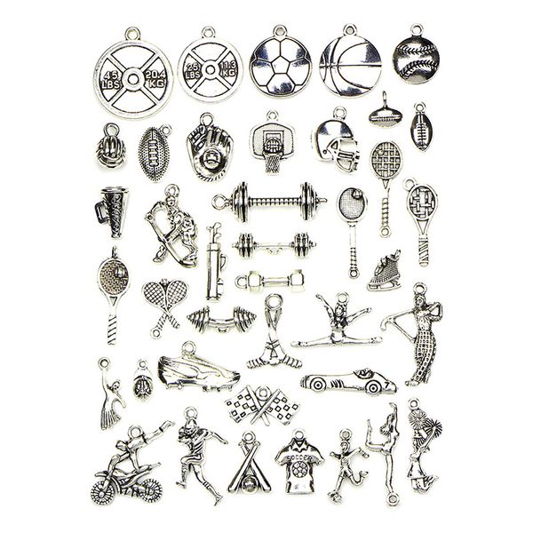

40pcs tibetan silver sports pendants charms jewelry craft for diy jewelry making diy bracelet necklace accessories, Bronze;silver