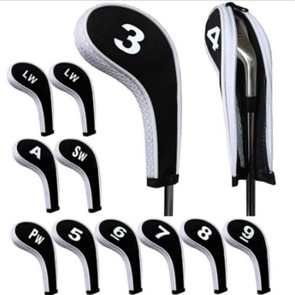 

new arrival 12pcs/set golf club iron putter head cover protect set number print with zipper long neck neoprene 3 colors