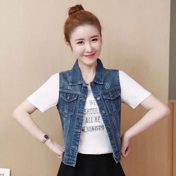 

autumn women's denim vests coat sleeveless casual female jeans waistcoats denim short jackets plus size s 5xl, Black;white