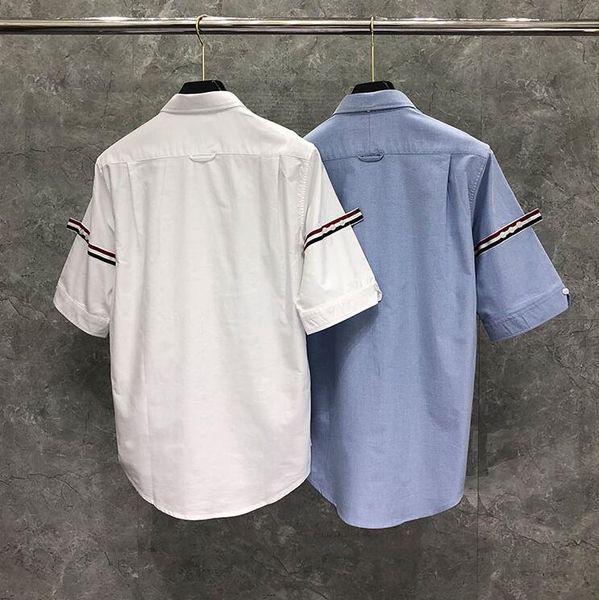 

2020 fashion tb brand shirts men slim fit white half sleeve casual shirt cotton oxford fabric solid summer men's clothing, White;black