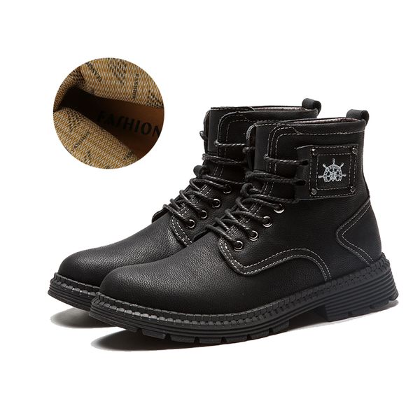 

plus size 38~45 boots men autumn winter shoes split leather boots men footwear warm plush fur winter for, Black