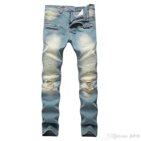 

fashion men's zipper decorative jeans hole drag yellow nostalgia men women ripped skinny trousers new men's jeans clothes, Blue