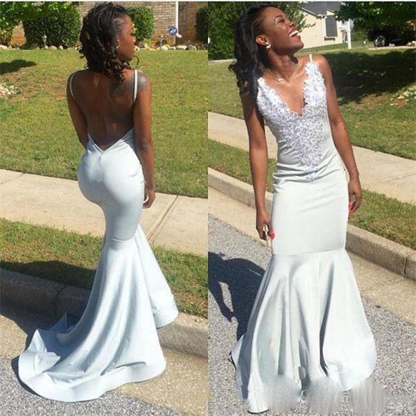 

black girls mermaid evening dresses arabic spaghetti straps lace appliqued formal prom gown backless cocktail party dress, Black;red