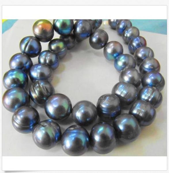 

18'' huge south sea 11-13mm black baroque pearl necklce 14k gold clasp, Silver