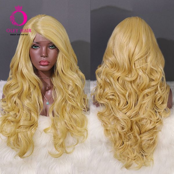 

oley heat resistant blonde cosplay synthetic hair wig long wavy black women wigs glueless l part lace front wig
