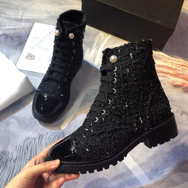 

latest luxury designer women boots genuine leather cowboy boots martin shoes for womens ankle booties designer pear winter boot size 35-40, Black