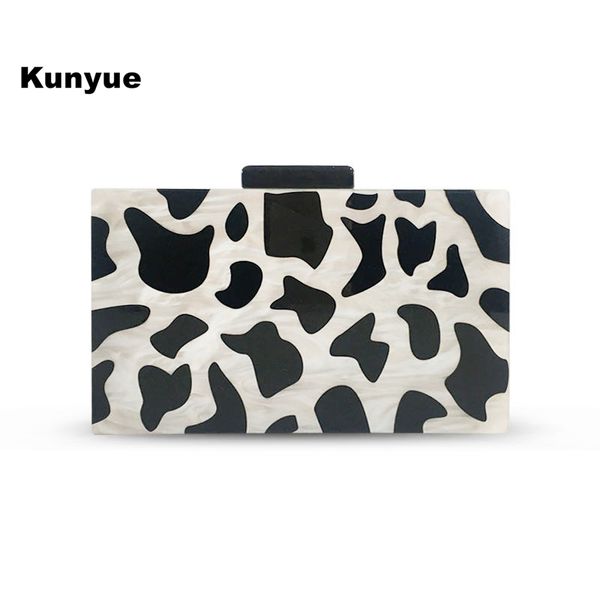 

fashion white black acrylic small shoulder bags cow pattern party evening bags wedding clutch purse casual handbag