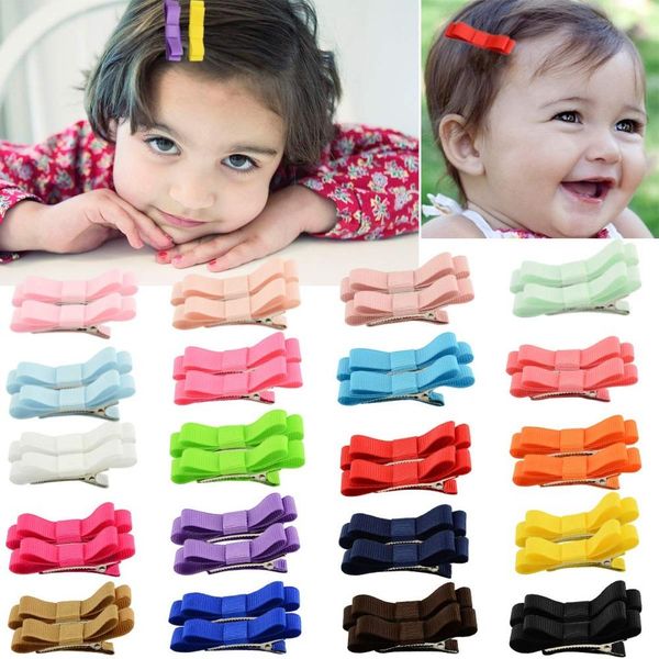 

40pcs 2inch grosgrain ribbon tiny hair bow alligator hair clips fully lined pigtail hair bows for baby girls toddlers kids, Golden;silver