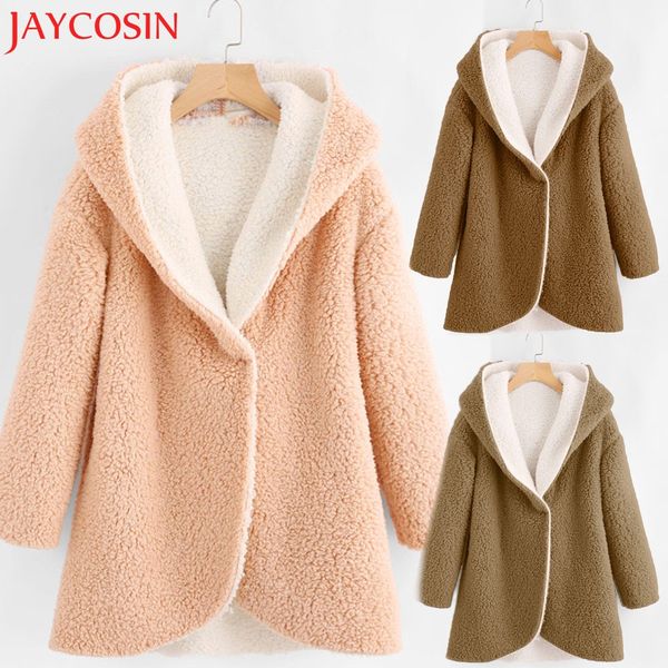 

newly women's winter curved hem faux fur sherpa fleece hoodie coat cardigan overcoat sweet coats for girl dropship oct.29, Black