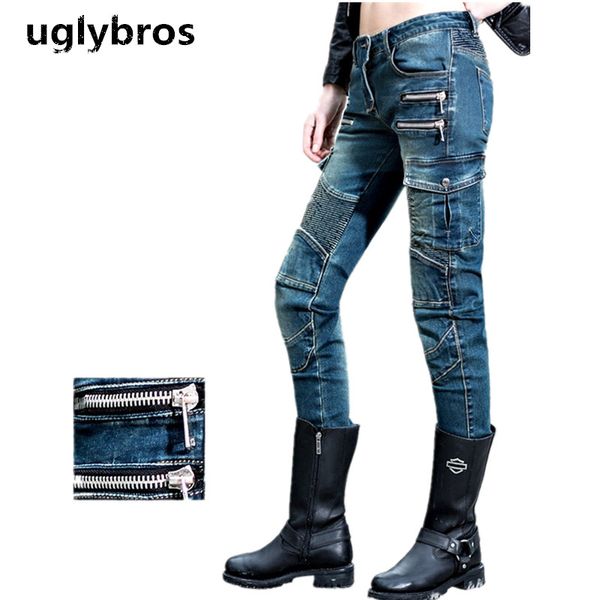 

fashion straight blue jeans size 25 26 27 uglybros motorpool ubs11 jeans motorcycle protection pants women moto pants, Black;blue