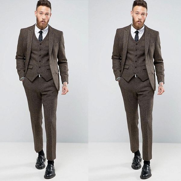 

handsome men wedding pant suits brown slim fit notched lapel groom wear custom made formal tuxedos, Black;gray