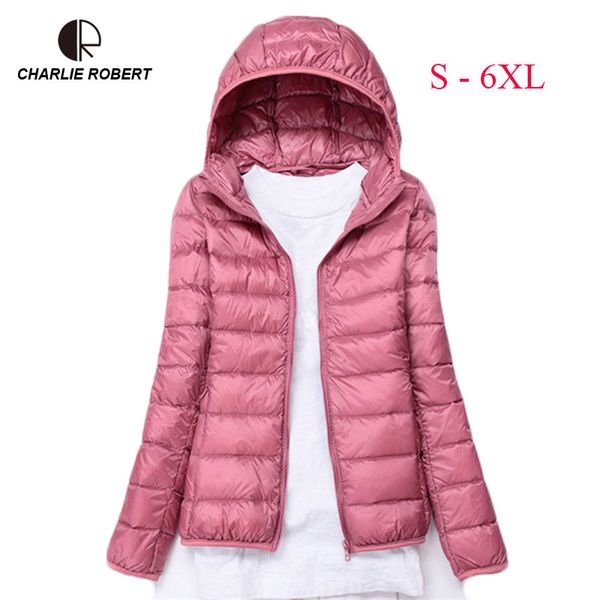 

2018 winter 90% white duck down jacket women autumn hooded coats parka ultra light plus size 6xl winter coat women's parka down, Black