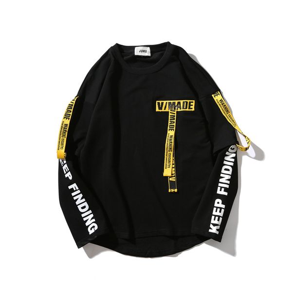 

designer pullover couple sweater men and women hip-hop ribbon fake two loose long-sleeved t-shirt asian plus size fashion korean version