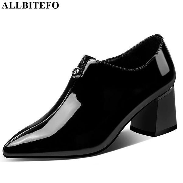 

allbitefo natural genuine leather high heel shoes spring autumn elegant women heels pointed toe comfortable kitten heels, Black