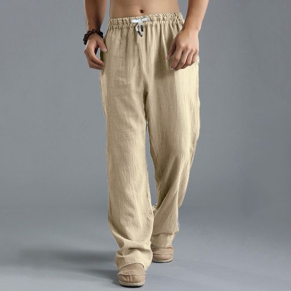 

summer men casual pants linen style loose sweatpants male fashion trousers breathable outdoor pant solid sportwear mens joggers, Black