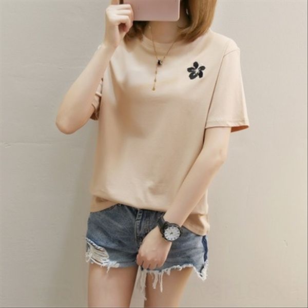 

summer clothes embroidered women's large size base short sleeve t- t- shirt embroidered shirt female, White