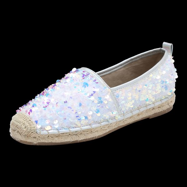 

women's new fashion sequins flats fisherman shoes female spring flat leisure shoes breathable casual rope sole, Black