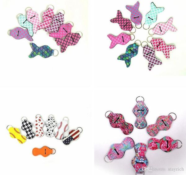 

красочного брелок помада keyring держатель пробелов неопрен держатель бейсбол софтбол нашивка печать помада крышка случай партия favor