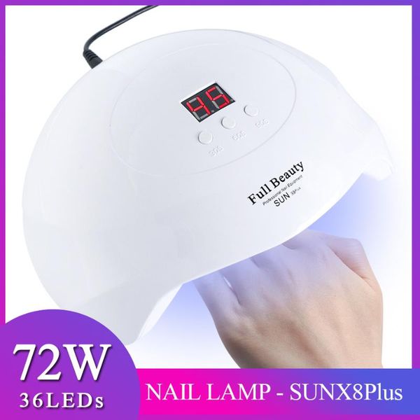 

72w nail dryer lamps sunlight uv led lamps for all gel lacquer polish curing smart timing auto dryer nail equipment lysunx8plus