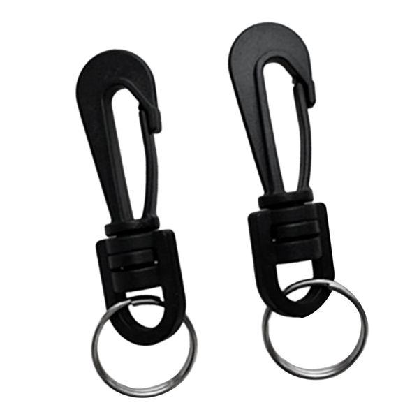 

2 pieces black plastic swivel clips spring snap hook split rings buckle for scuba diving & snorkeling gear