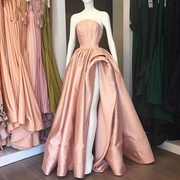 Faísca Rose Gold longo Prom Dresses Sexy High Side Split A linha Prom Vestidos Alças Plus Size 2020 Abendkleider Vestidos